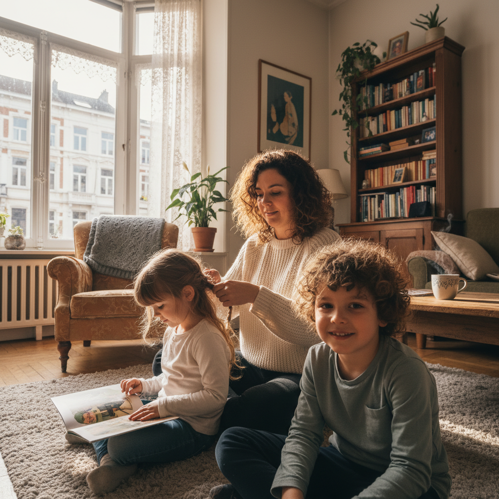 Tresses douces pour enfants à domicile à Bruxelles et en Belgique — coiffeuse patiente pour enfants par Antwerpen Braider