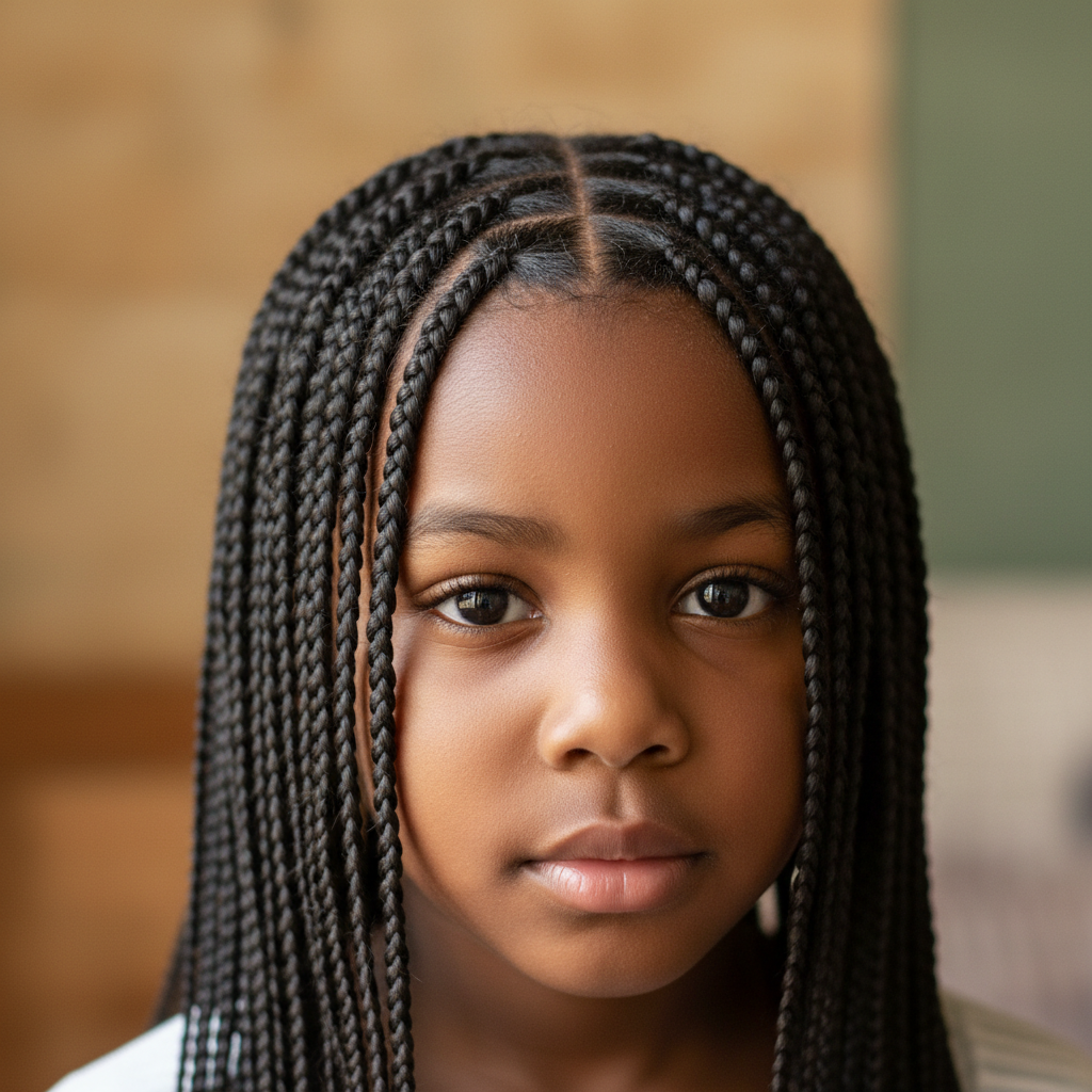 Young girl with small box braids