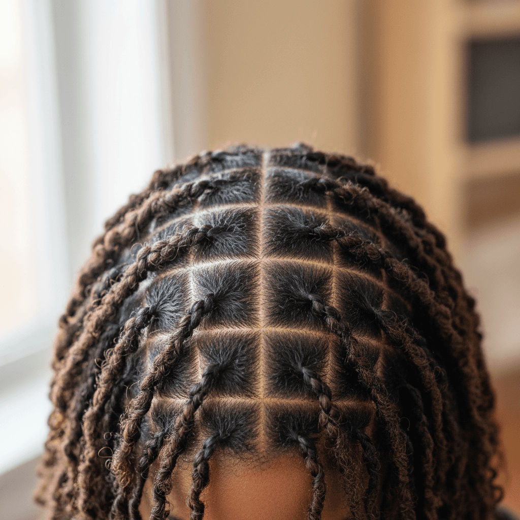 Person with freshly installed starter locs