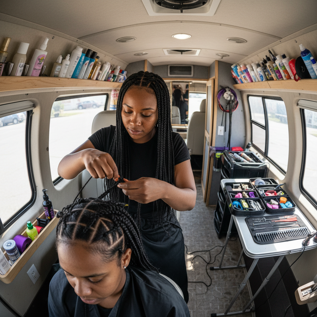 Coiffeuse afro professionnelle au travail — Antwerpen Braider service mobile de tresses en Belgique