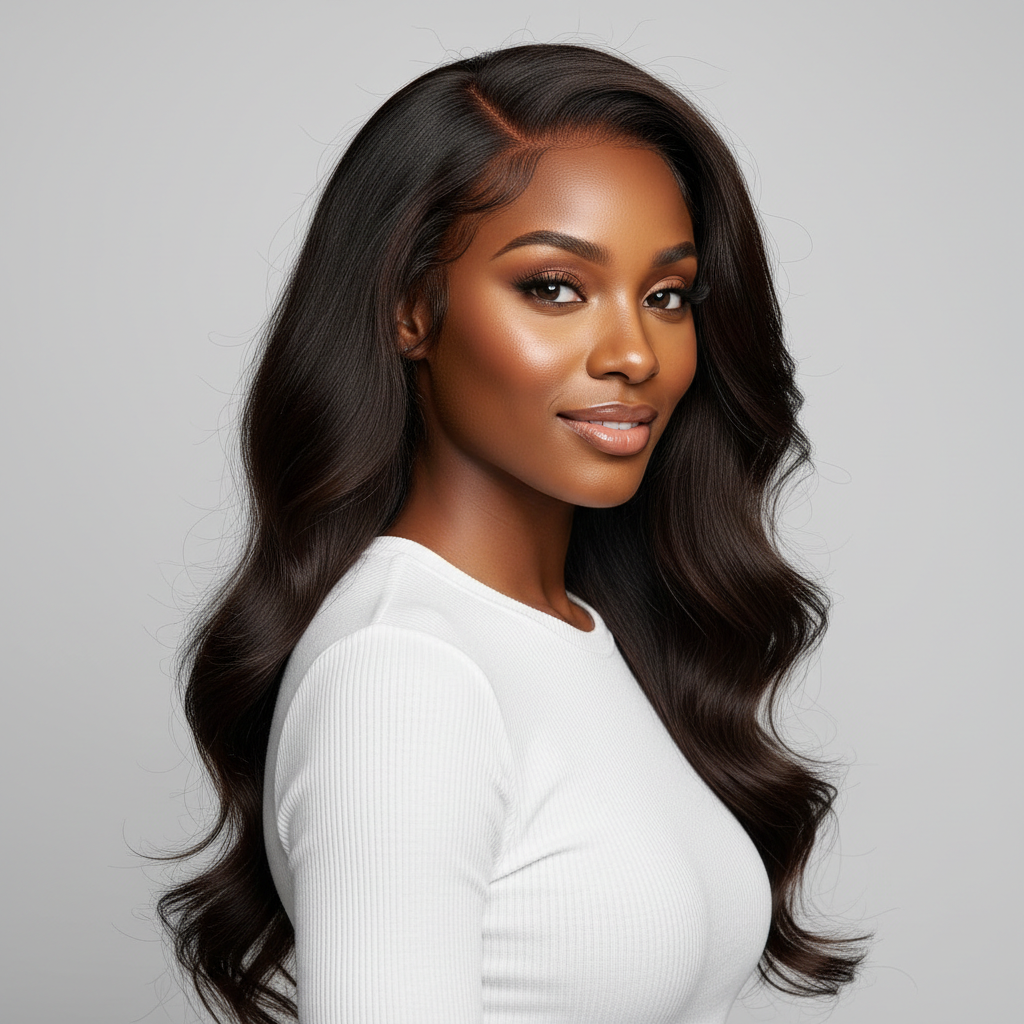 Closure Wig Installation Antwerp – three-quarter view showing natural crown parting