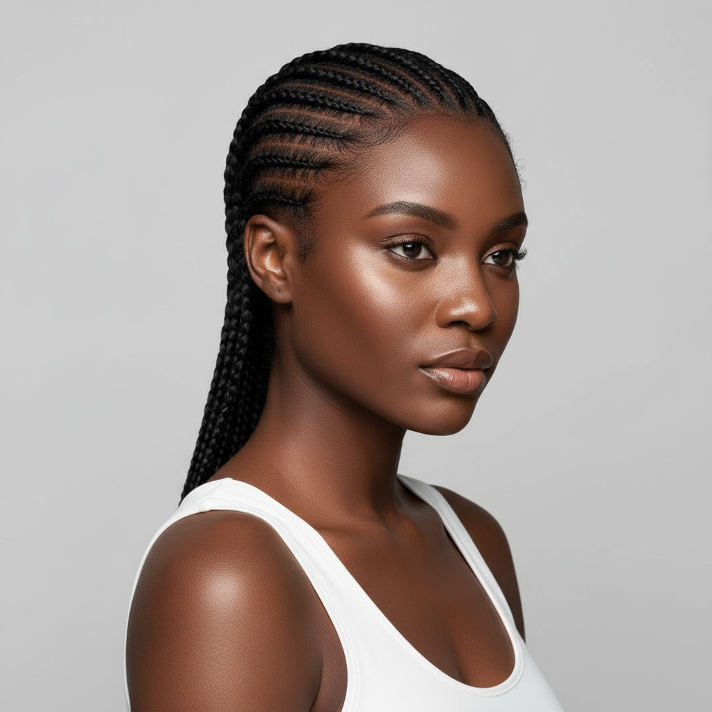 Wig Braid Down and Prep Antwerp – three-quarter view of flat cornrow foundation